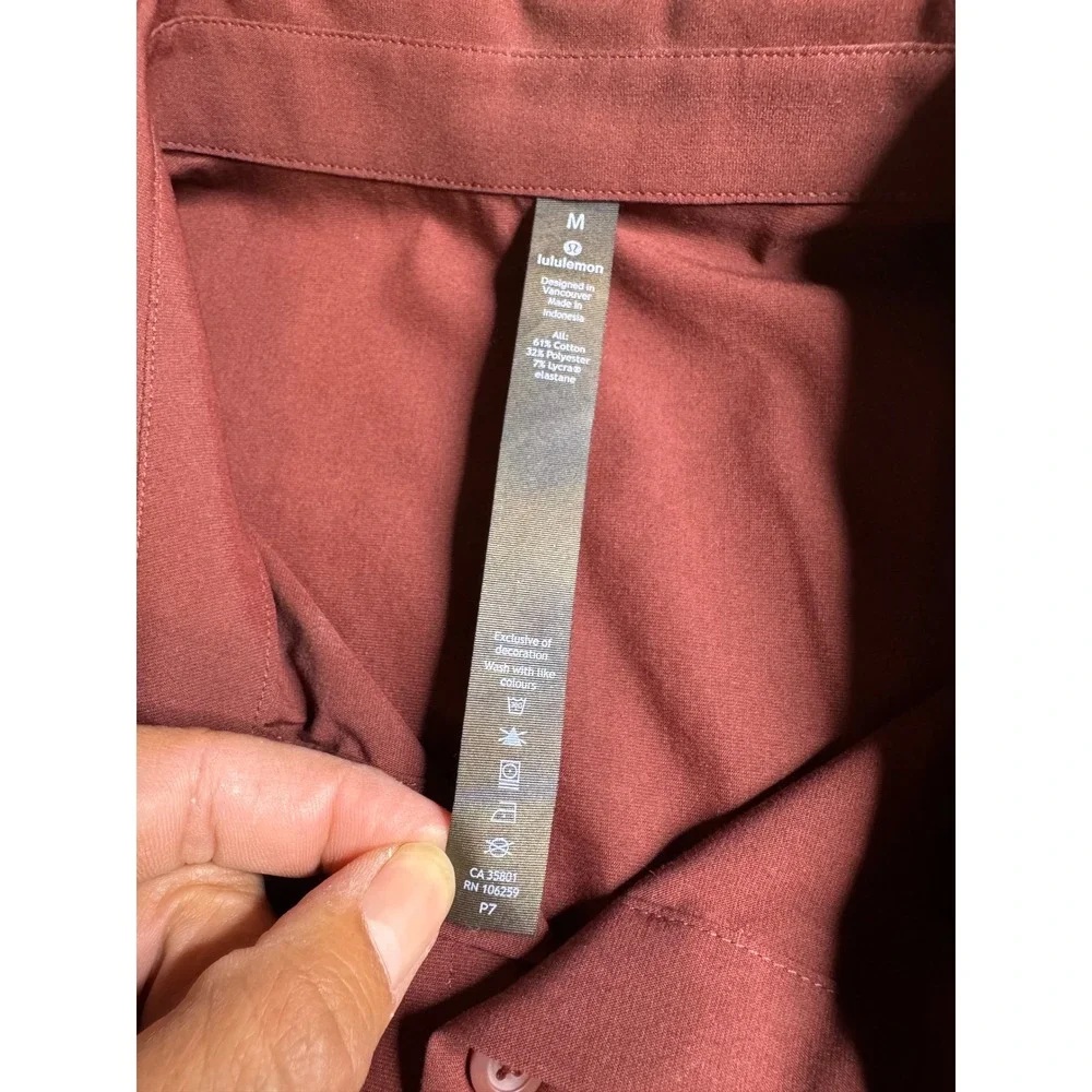 Lululemon Commission Long Sleeve Shirt Mens Medium Maroon Burgundy Button Down - Picture 5 of 7